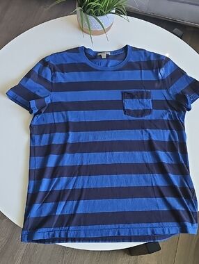 Burberry Brit Blue and Black Striped Short Sleeve Pocket Tee
